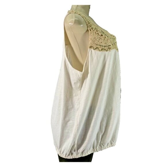 Lane Bryant Plus 1X Eggshell Scoop Tan Crochet Neck Elastic Hem Sleeveless Top - Picture 3 of 6